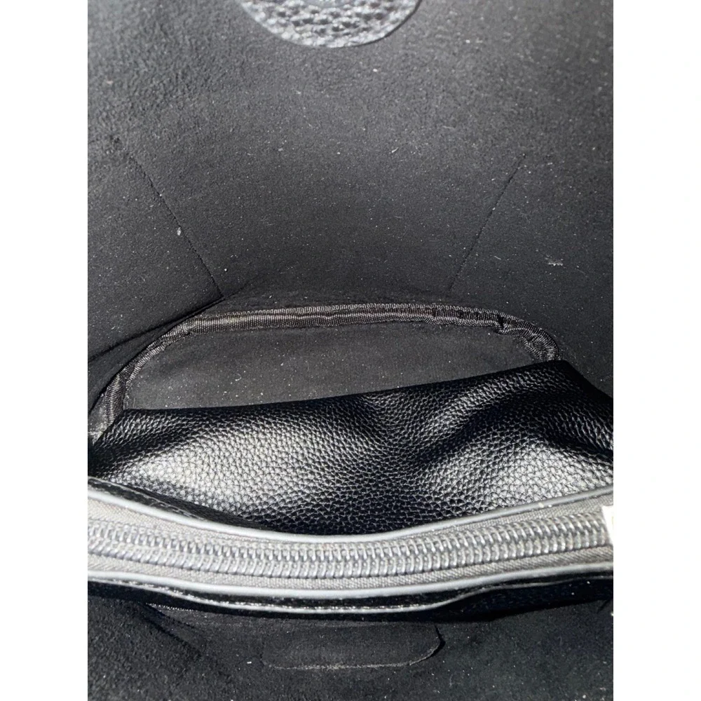 Steve Madden Black Pebbled Vegan Leather Studded Handle Hobo Bucket Bag